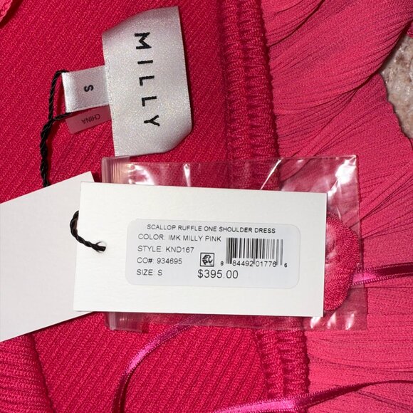 Milly one- shoulder scallop ruffle dress, Pink, Small, NWT - Picture 3 of 3